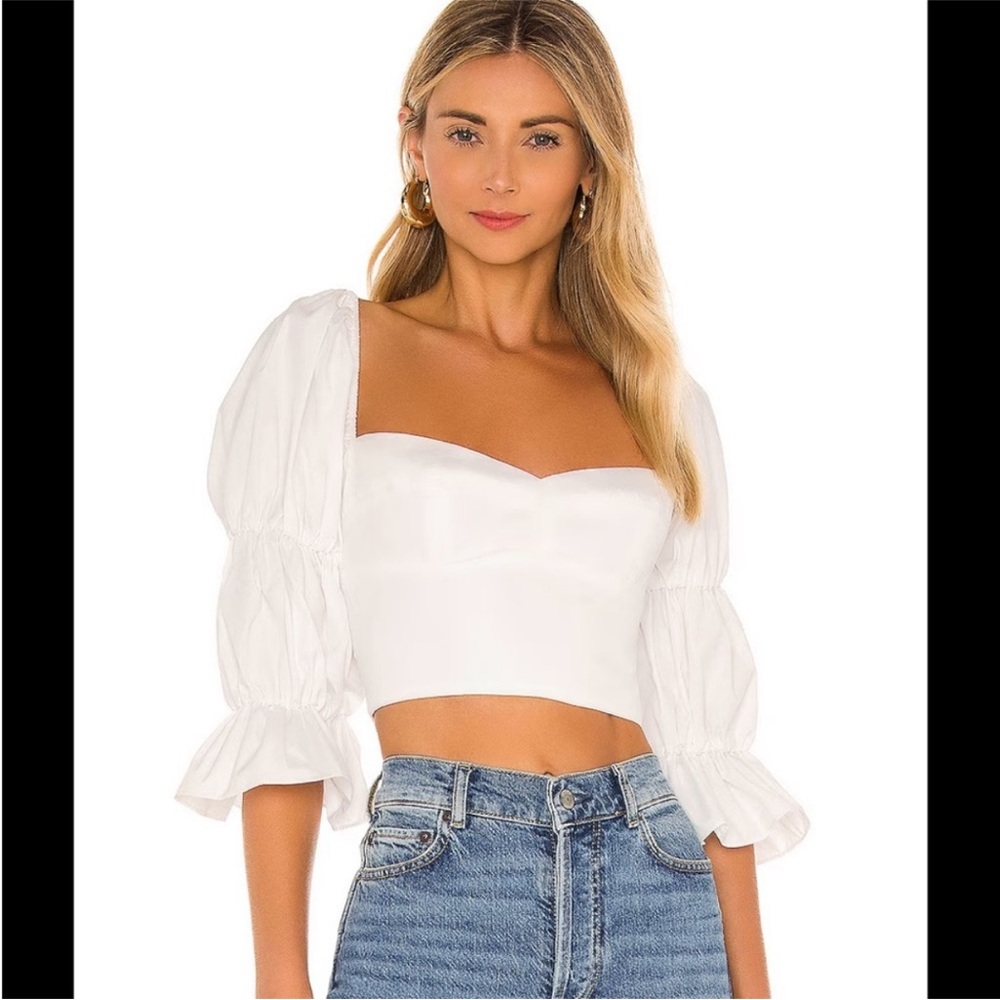 Amanda Uprichard White Puff Sleeve Blouse